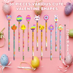 SAIWEILAI ONLINE 50 Pieces Easter Pencils Wood Pencils Happy Easter Day Elements With Giant Rabbit Chick Eraser Assortment Easter Stationery Pencil for Easter Party Favors (50)