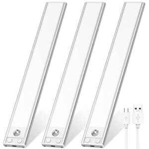 under cabinet lights 47 leds, 12 inch slim motion sensor closet lights, 3 pack wireless night lights lighting, usb rechargeable under counter lights for kitchen, wardrobe, hallway, stairway