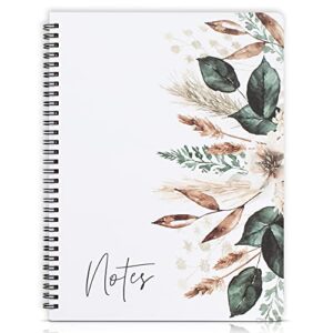 aesthetic spiral notebook journal for women – cute dried floral 10.5″ x 8.5″ college ruled notebook with large pockets and lined pages – perfect to stay organized and boost productivity at work or school