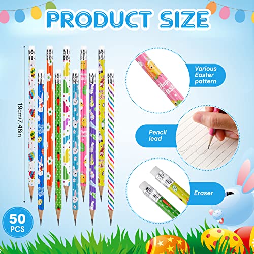 Easter Themed Pencils Happy Easter Party Pencils with Eraser Bunny Eggs Basket Pencil Wood Pencils for Easter Gift School Supplies, 10 Styles (50 Ps)