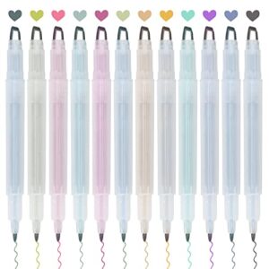 labuk 12pcs clear view tip highlighter, dual tips marker pen, mild assorted colors, see-through chisel tip and fine tip, water based, no bleed dry fast for journal bible planner notes