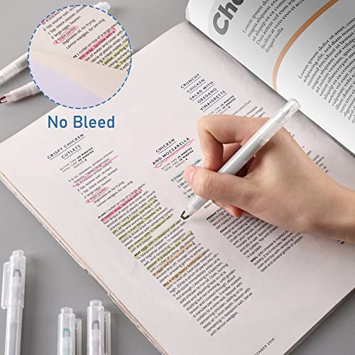 LABUK 12pcs Clear View Tip Highlighter, Dual Tips Marker Pen, Mild Assorted Colors, See-Through Chisel Tip and Fine Tip, Water Based, No Bleed Dry Fast for Journal Bible Planner Notes