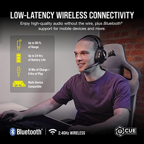 Corsair HS55 Wireless Gaming Headset - Low-Latency 2.4GHz Wireless or Bluetooth®, Dolby® Audio 7.1 Surround Sound, Lightweight, Omni-Directional Microphone, On-Ear Audio Controls - Carbon