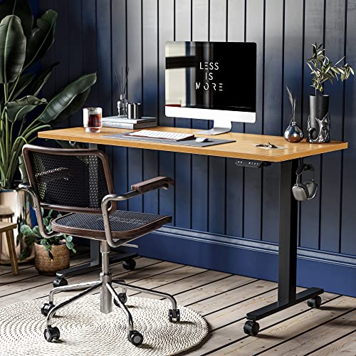 FEZIBO Dual Motors Standing Desk 55 x 24 Inches, Adjustable Height Electric Stand up Desk, Bamboo Wood