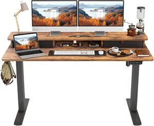 computer home office desk, 47″ small desk with storage shelves and bookshelves, study writing desk, rustic style.
