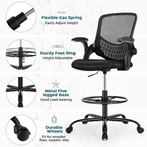 Drafting Chair, Tall Desk Chair Standing Desk Chair, Tall Office Chair for Standing Desk, Drafting Chair Adjustable Height with Foot Ring, Counter Height Office Chair with Flip-up Arms, Lumbar Support