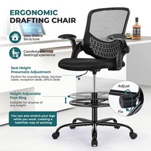 Drafting Chair, Tall Desk Chair Standing Desk Chair, Tall Office Chair for Standing Desk, Drafting Chair Adjustable Height with Foot Ring, Counter Height Office Chair with Flip-up Arms, Lumbar Support