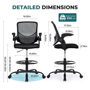 Drafting Chair, Tall Desk Chair Standing Desk Chair, Tall Office Chair for Standing Desk, Drafting Chair Adjustable Height with Foot Ring, Counter Height Office Chair with Flip-up Arms, Lumbar Support