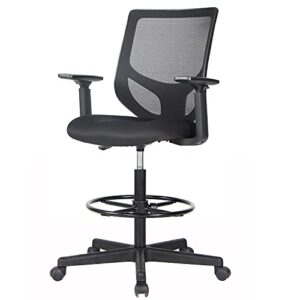 drafting chair, tall office chair for standing desk, tall desk chair with adjustable foot ring and armrests, ergonomic computer mesh chair with lumbar support and adjustable height，black