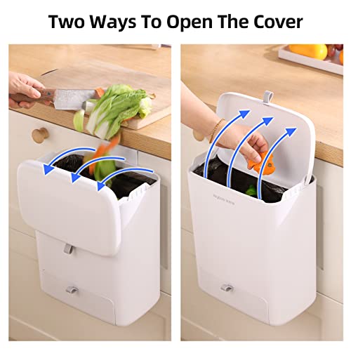 Kitchen Hanging Trash Can with Lid for Under Sink/Cupboard/Bathroom/Bedroom/Office/Camping,Small Wall-Mounted Indoor Kitchen Trash Bin,2.4 Gallon Kitchen Compost Bin