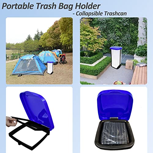Reliable1st Portable Garbage Trash Bag Holder with 25 PCS Drawstring Bags ，Collapsible Expandable can Outdoor Waste Bins Camping Accessories for and Indoor RV Picnic Kitchen Home Use | Blue