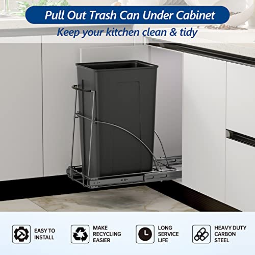 Insputer Pull Out Trash Can Under Cabinet, Under Sink Trash Can with Silicone Handle, Garbage Can Not Included, 30/35qt Cabinet Trash Can Pull Out Kit for Kitchen Sink Pantry (Upgrade)