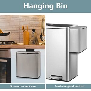 LAND·VOI Hanging Kitchen Compost Bin 6 Liter/1.6 Gallon, Small Trash Can with Detachable Inner Bucket for Cupboard/Countertop/Bathroom/Camping, Includes Charcoal Filter, Brushed Stainless Steel