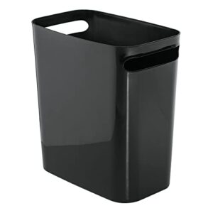 mdesign plastic slim large 2.5 gallon trash can wastebasket, classic garbage container recycle bin for bathroom, bedroom, kitchen, home office, outdoor waste, recycling – aura collection – black