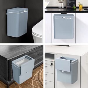 Kitchen Compost Bin with Lid - FODISU 2.4 Gallon Hanging Trash Can for Counter Top or Under Sink, 9 Liter Under Sink Garbage Can, Plastic Wall-Mounted Waste Bin for Kitchen Cabinet Door, Bathroom, RV