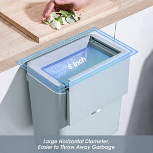 Kitchen Compost Bin with Lid - FODISU 2.4 Gallon Hanging Trash Can for Counter Top or Under Sink, 9 Liter Under Sink Garbage Can, Plastic Wall-Mounted Waste Bin for Kitchen Cabinet Door, Bathroom, RV