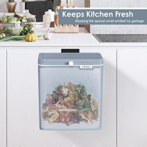 Kitchen Compost Bin with Lid - FODISU 2.4 Gallon Hanging Trash Can for Counter Top or Under Sink, 9 Liter Under Sink Garbage Can, Plastic Wall-Mounted Waste Bin for Kitchen Cabinet Door, Bathroom, RV