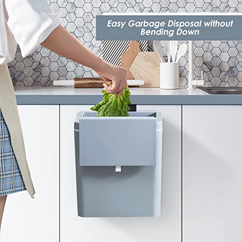 Kitchen Compost Bin with Lid - FODISU 2.4 Gallon Hanging Trash Can for Counter Top or Under Sink, 9 Liter Under Sink Garbage Can, Plastic Wall-Mounted Waste Bin for Kitchen Cabinet Door, Bathroom, RV