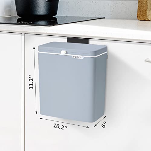 Kitchen Compost Bin with Lid - FODISU 2.4 Gallon Hanging Trash Can for Counter Top or Under Sink, 9 Liter Under Sink Garbage Can, Plastic Wall-Mounted Waste Bin for Kitchen Cabinet Door, Bathroom, RV