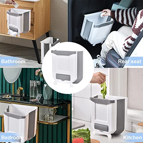 Lckaien 2 Pack Kitchen Trash Can Foldable Waste Bin for Kitchen Collapsible Hang Small Plastic Garbage Can 2.4 Gallon for Cabinet/Car/Bedroom/Bathroom (White)