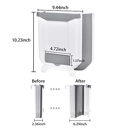 Lckaien 2 Pack Kitchen Trash Can Foldable Waste Bin for Kitchen Collapsible Hang Small Plastic Garbage Can 2.4 Gallon for Cabinet/Car/Bedroom/Bathroom (White)