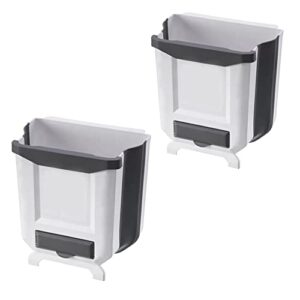 Lckaien 2 Pack Kitchen Trash Can Foldable Waste Bin for Kitchen Collapsible Hang Small Plastic Garbage Can 2.4 Gallon for Cabinet/Car/Bedroom/Bathroom (White)