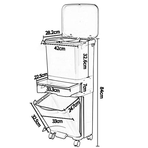 taimowei 42L Waste Bin Trash Can Dustbins Wheel Pedal Type with Lid 3-Layer Paper Basket Kitchen 42X28.2X112.2CM