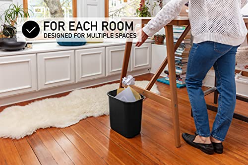 United Solutions 13 Quart / 3.25 Gallon Space-Efficient Trash Wastebasket, Fits Under Desk and Narrow Spaces in Commercial Office, Kitchen, Home Office, and Dorm, Easy to Clean, Black