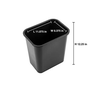 United Solutions 13 Quart / 3.25 Gallon Space-Efficient Trash Wastebasket, Fits Under Desk and Narrow Spaces in Commercial Office, Kitchen, Home Office, and Dorm, Easy to Clean, Black