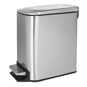 laisu 6l/1.6gal stainless steel trash can with lid soft close, removable inner wastebasket, slim small garbage can, step trash bin for bathroom bedroom office, anti-fingerprint finish, silver