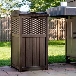 Suncast 33 Gallon Hideaway Can Resin Outdoor Trash with Lid Use in Backyard, Deck, or Patio, 33-Gallon, Brown