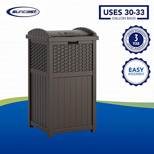 Suncast 33 Gallon Hideaway Can Resin Outdoor Trash with Lid Use in Backyard, Deck, or Patio, 33-Gallon, Brown