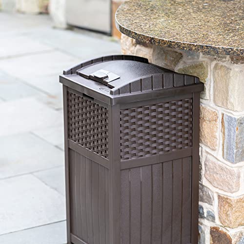 Suncast 33 Gallon Hideaway Can Resin Outdoor Trash with Lid Use in Backyard, Deck, or Patio, 33-Gallon, Brown