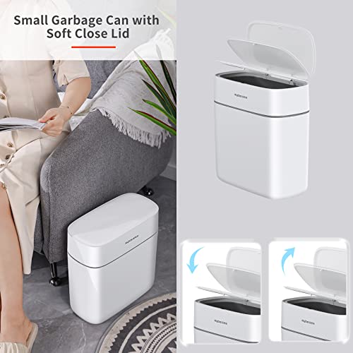 Garbage Can with Lid for Bathroom, JOYBOS Small Trash Can with Press Type Cover, Slim Narrow 14L Waste Bin, Suit for Bedroom, Laundry, Office, Kids Room, Living Room