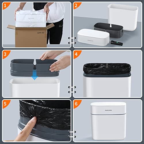 Garbage Can with Lid for Bathroom, JOYBOS Small Trash Can with Press Type Cover, Slim Narrow 14L Waste Bin, Suit for Bedroom, Laundry, Office, Kids Room, Living Room