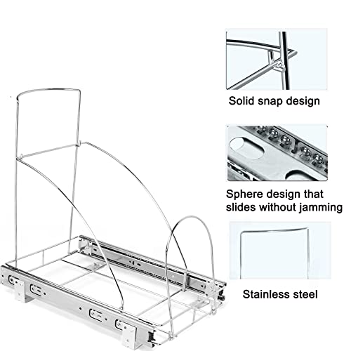 VIRRIRAVY Pull Out Trash Can Under Cabinet,Garbage Slide Out Trash Can Shelf for Kitchen,Heavy Duty Adjustable Pull Out Trash Can -Trash Can not Included，Durable Metal, Chrome