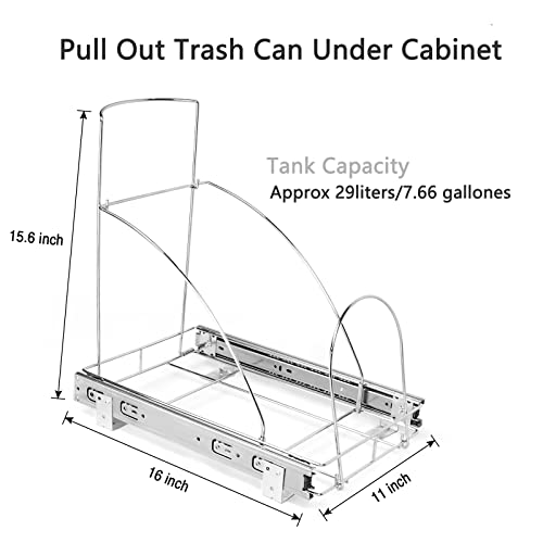 VIRRIRAVY Pull Out Trash Can Under Cabinet,Garbage Slide Out Trash Can Shelf for Kitchen,Heavy Duty Adjustable Pull Out Trash Can -Trash Can not Included，Durable Metal, Chrome