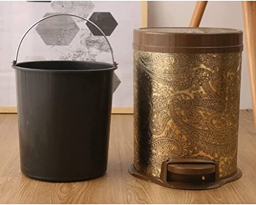 Trash Bin Trash Can Wastebasket Round Bathroom Step Trash Can, Durable Steel Pedal Garbage Bin Dual Buckets with Soft Close Step Garbage Can Waste Bin (Color : OneColor, Size : 8l/2.1gallon)