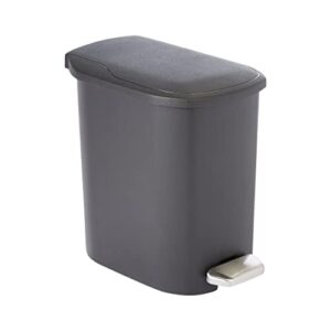amazon basics compact bathroom plastic trash can with steel pedal step, black, 6-liter