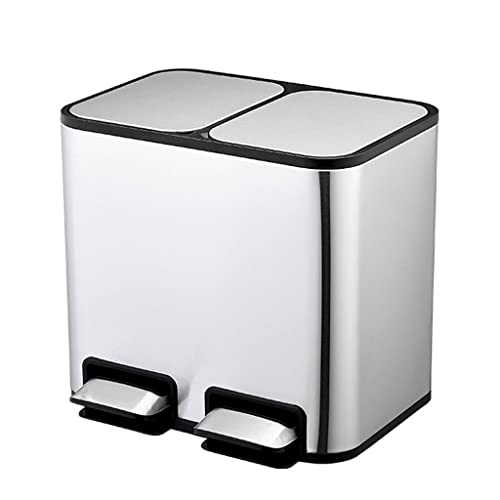 Trash Bin Trash Can Wastebasket Pedal Bin with Lid, Dual Sections Rectangular Kitchen Step Trash Can, Stainless Steel Garbage Can Rubbish Bin Bathroom Garbage Can Waste Bin (Color : OneColor, Size :