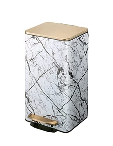 Trash Bin Trash Can Wastebasket Rubbish Recycle Bins Stainless Steel+PU Step Trash Can with Plastic Inner Buckets with Soft Close Lid,Foot Pedal Garbage Can Waste Bin (Color : OneColor, Size : 30L/7