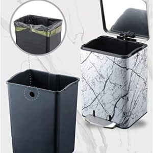 Trash Bin Trash Can Wastebasket Rubbish Recycle Bins Stainless Steel+PU Step Trash Can with Plastic Inner Buckets with Soft Close Lid,Foot Pedal Garbage Can Waste Bin (Color : OneColor, Size : 30L/7