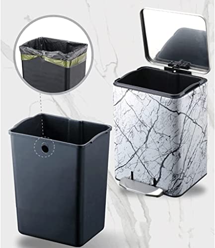 Trash Bin Trash Can Wastebasket Rubbish Recycle Bins Stainless Steel+PU Step Trash Can with Plastic Inner Buckets with Soft Close Lid,Foot Pedal Garbage Can Waste Bin (Color : OneColor, Size : 30L/7