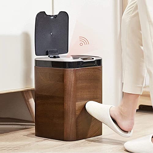 Trash Bin Trash Can Wastebasket Smart Trash Can Electric Induction Smart Square Solid Wood Trash Can with Pressure Ring for Home Garbage Can Waste Bin