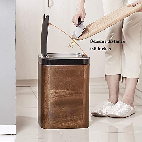 Trash Bin Trash Can Wastebasket Smart Trash Can Electric Induction Smart Square Solid Wood Trash Can with Pressure Ring for Home Garbage Can Waste Bin