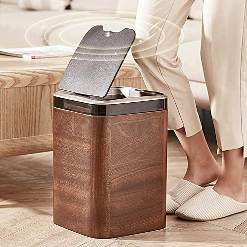 Trash Bin Trash Can Wastebasket Smart Trash Can Electric Induction Smart Square Solid Wood Trash Can with Pressure Ring for Home Garbage Can Waste Bin