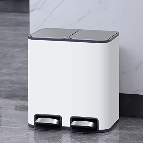 Trash Bin Trash Can Wastebasket Pedal Bin with Lid, Dual Sections Rectangular Kitchen Step Trash Can, Stainless Steel Garbage Can Rubbish Bin Bathroom Garbage Can Waste Bin (Color : OneColor, Size :