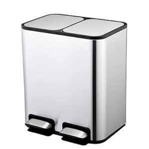 trash bin trash can wastebasket pedal bin with lid, dual sections rectangular kitchen step trash can, stainless steel garbage can rubbish bin bathroom garbage can waste bin (color : onecolor, size :