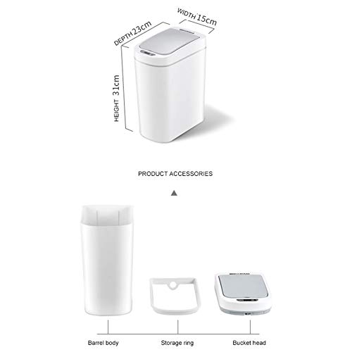 WENLII 7L Home Intelligent Trash Can Automatic Induction Electric Waste Bins Kick Barrel Battery Version Trash Can for Kitchen Bathroom