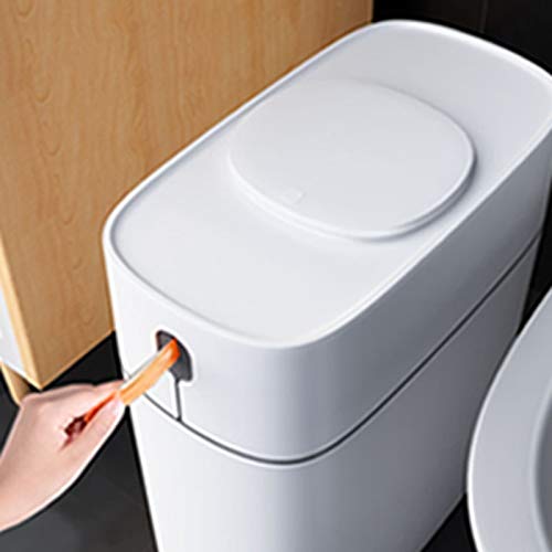 UNNIQ Trash can, Trash can Household Toilet Plastic White 32 * 32cm Covered Toilet Trash can Narrow Paper Basket with Cover Living Room Kitchen Automatic Paper Basket